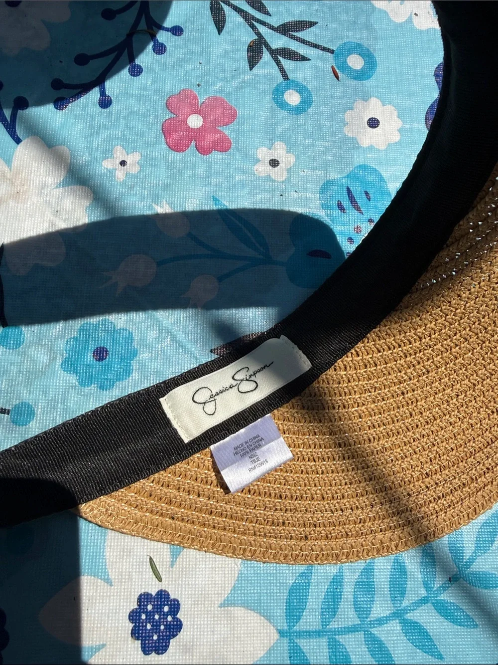 Wide Brim Straw Sun Hat with Black Trim NWT